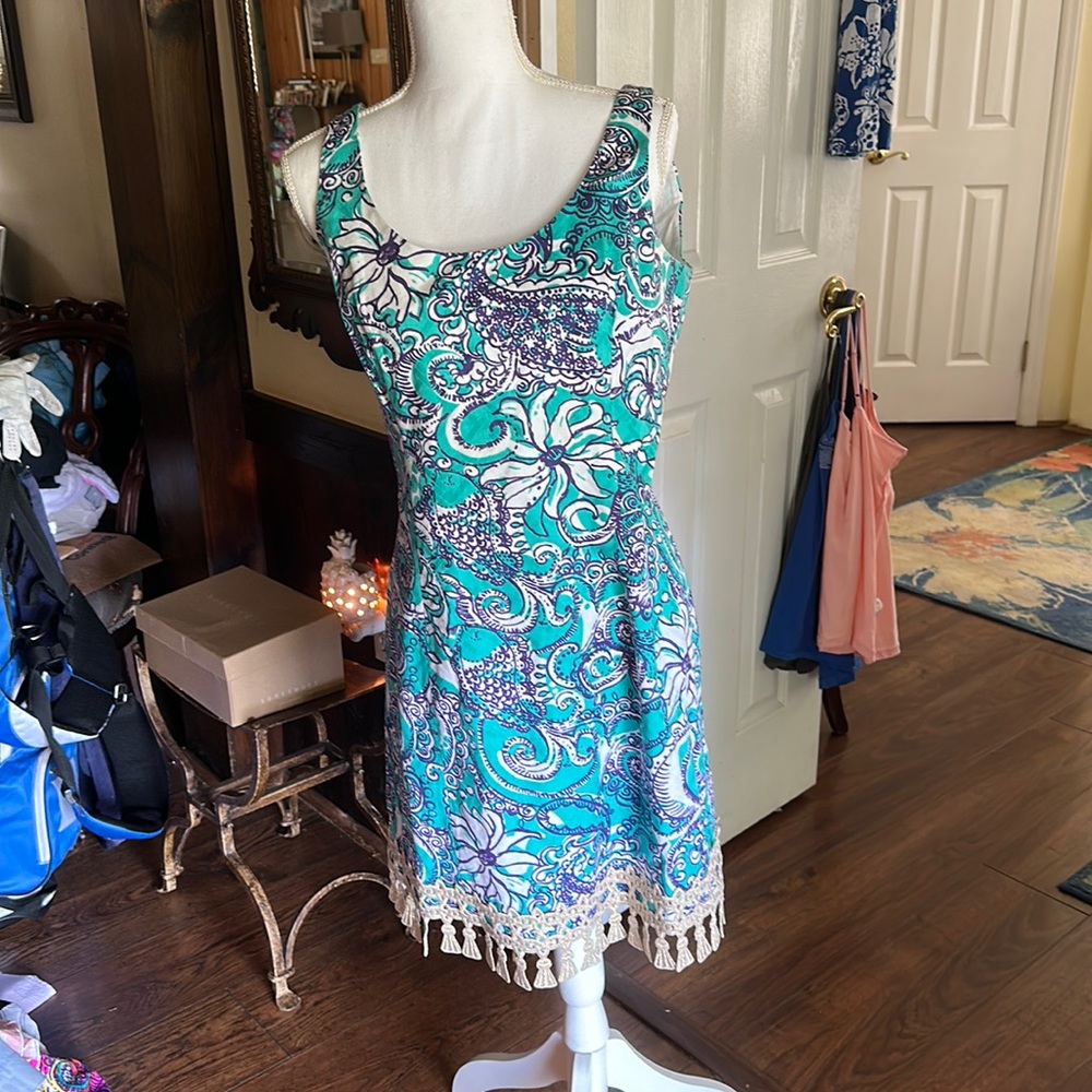Lilly Pulitzer Women Eaton Shift Sleeveless Dress Seafoam Montauk Gold Tassel